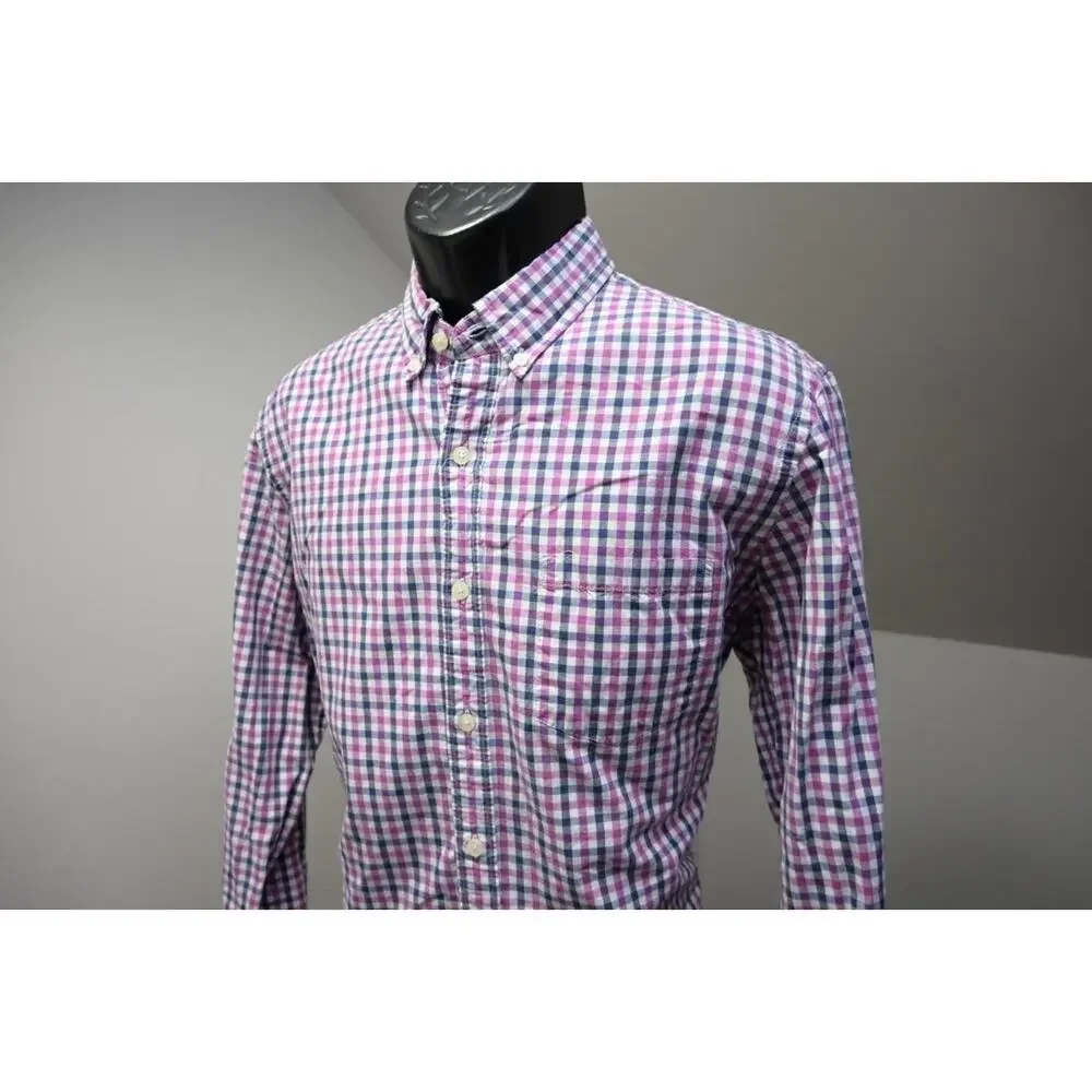 J Crew Button Up Dress Shirt Long Sleeve Slim Fit Plaid‎ Front Pocket Mens Large